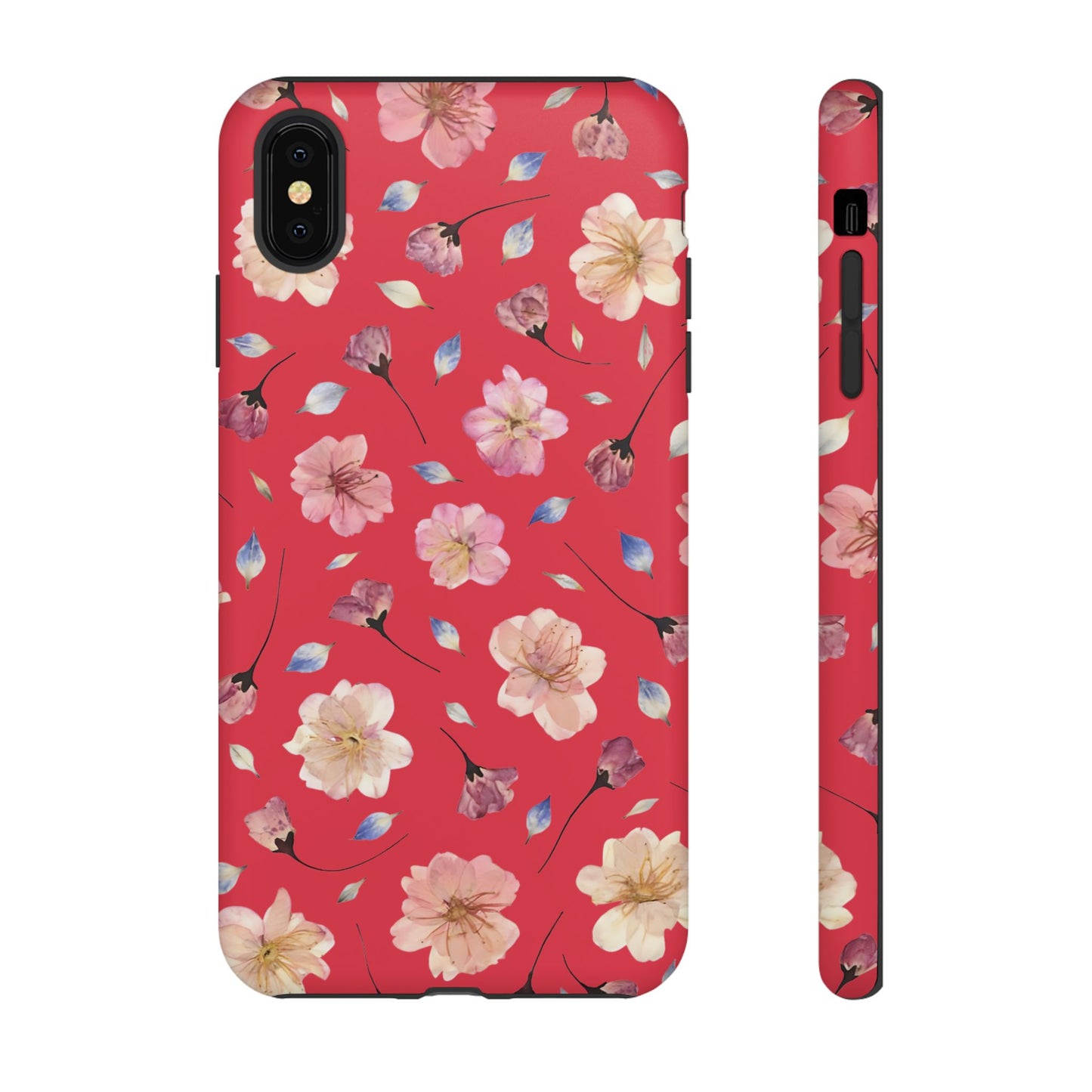 Coque Téléphone Samsung, iPhone & Google Pixel Renforcée Mate – Design Floral Fleurs de Cerisier sur Fond Rouge Féminin | Protection Antichoc | Idée Cadeau Femme