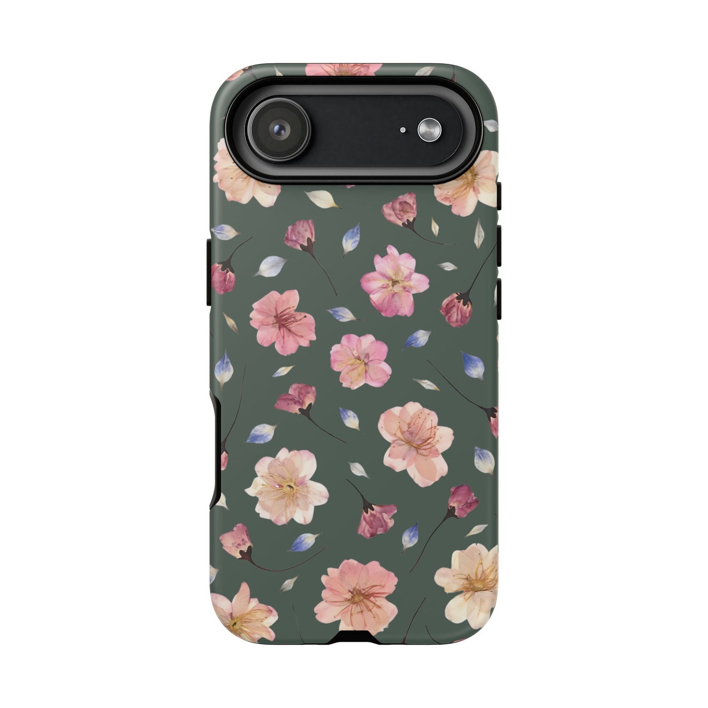 Coque Téléphone Samsung, iPhone & Google Pixel Renforcée Mate – Design Floral Fleurs de Cerisier sur Fond Verte Minéral | Protection Antichoc | Idée Cadeau Femme