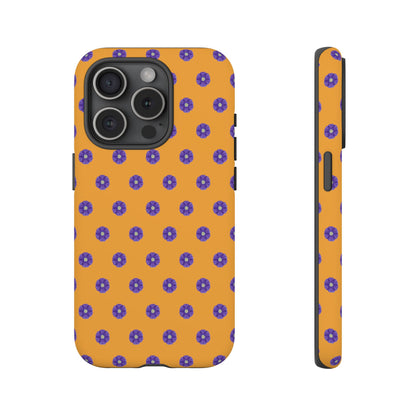 Coque Téléphone Samsung, iPhone & Google Pixel Renforcée Mate – Design Botanique Epuré Fleurs de Primevère sur Fond Ambre | Protection Antichoc | Idée Cadeau Femme