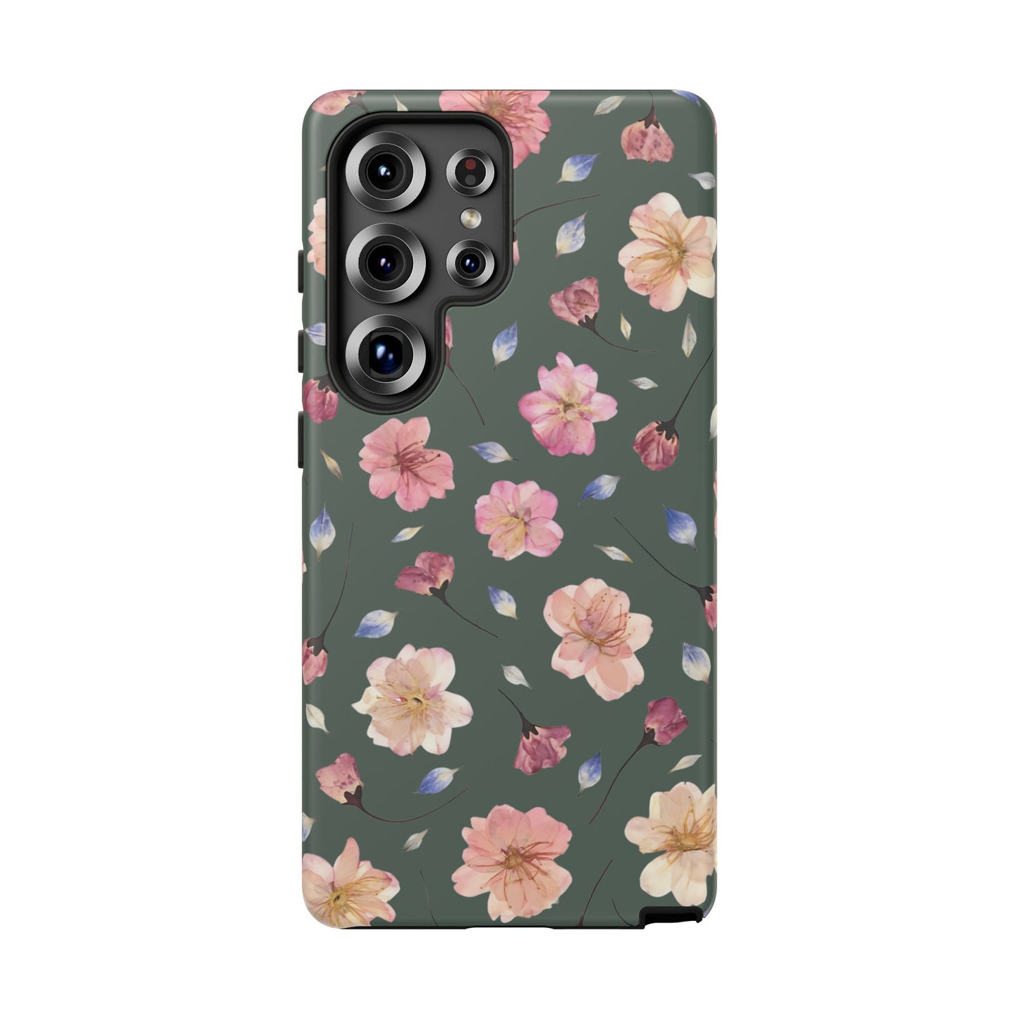 Coque Téléphone Samsung, iPhone & Google Pixel Renforcée Mate – Design Floral Fleurs de Cerisier sur Fond Verte Minéral | Protection Antichoc | Idée Cadeau Femme