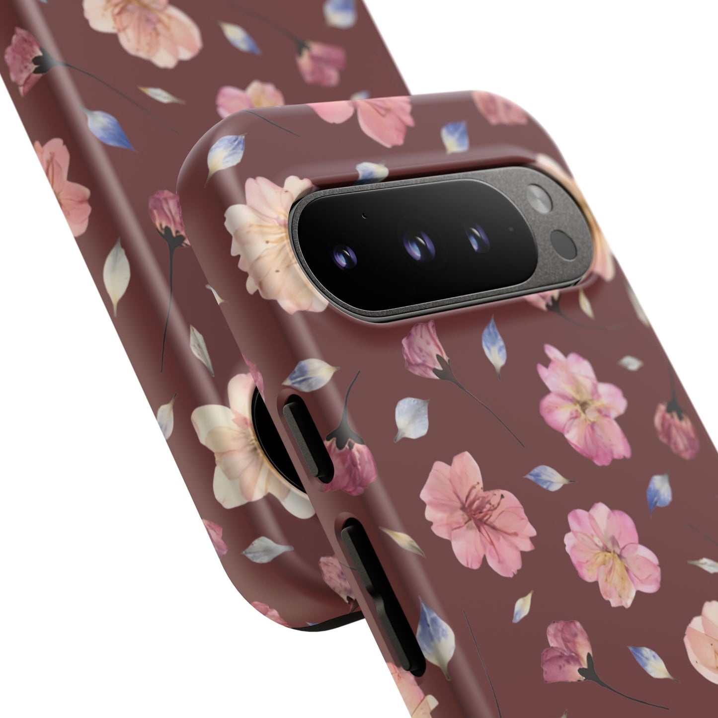 Coque Téléphone Samsung, iPhone & Google Pixel Renforcée Mate – Design Floral Fleurs de Cerisier sur Fond Bordeaux | Protection Antichoc | Idée Cadeau Pour Elle