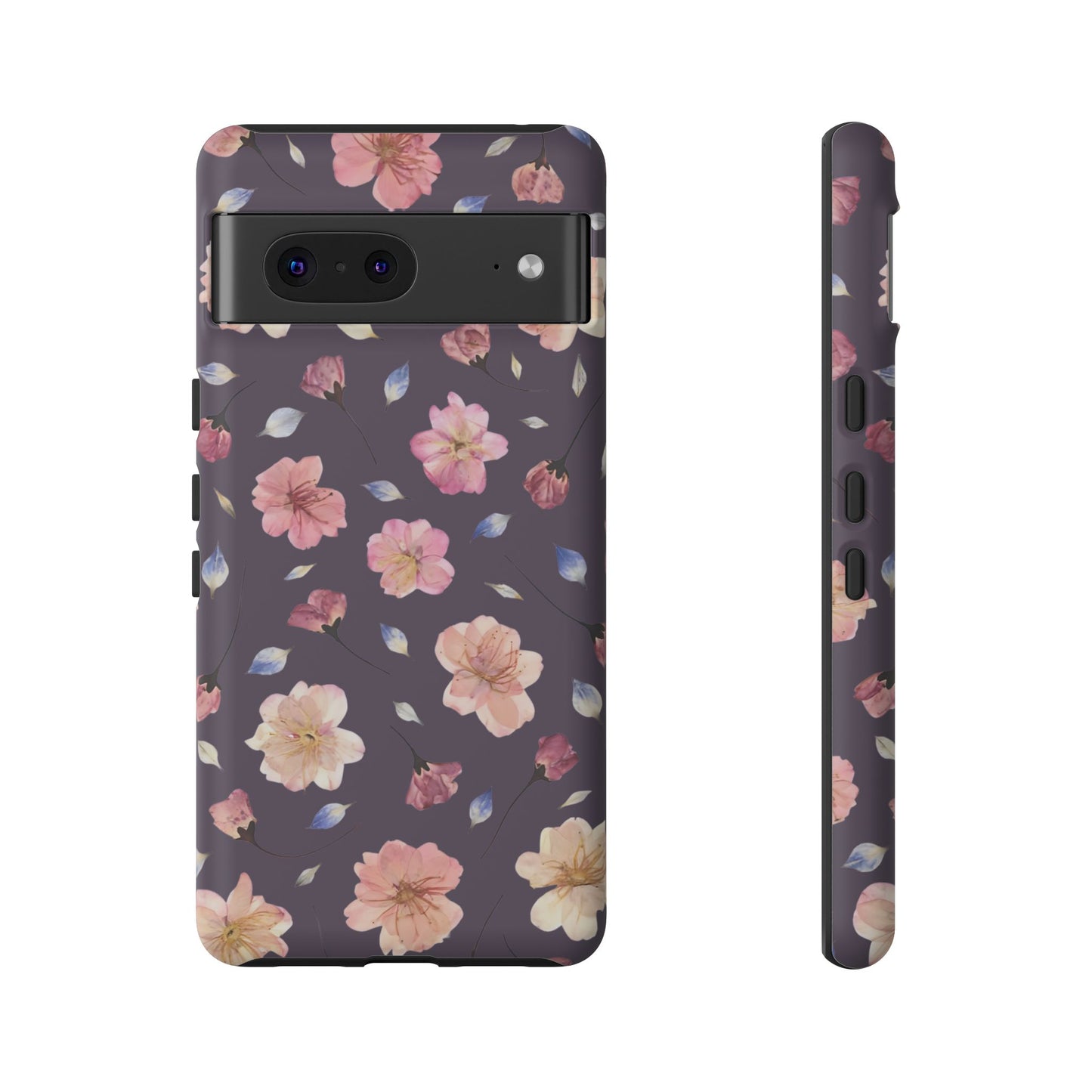 Coque Téléphone Samsung, iPhone & Google Pixel Renforcée Mate – Design Floral Fleurs de Cerisier sur Fond Couleur Prune | Protection Antichoc | Idée Cadeau Femme