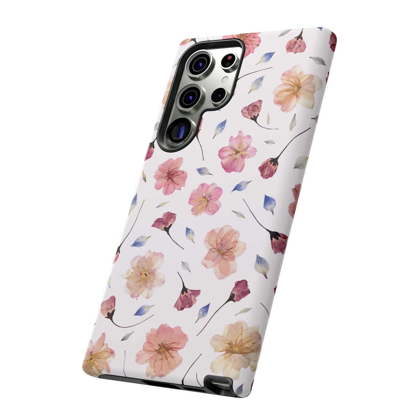 Coque Téléphone Samsung, iPhone & Google Pixel Renforcée Mate – Design Floral Fleurs de Cerisier sur Fond Blanc Poudré | Protection Antichoc | Idée Cadeau Femme