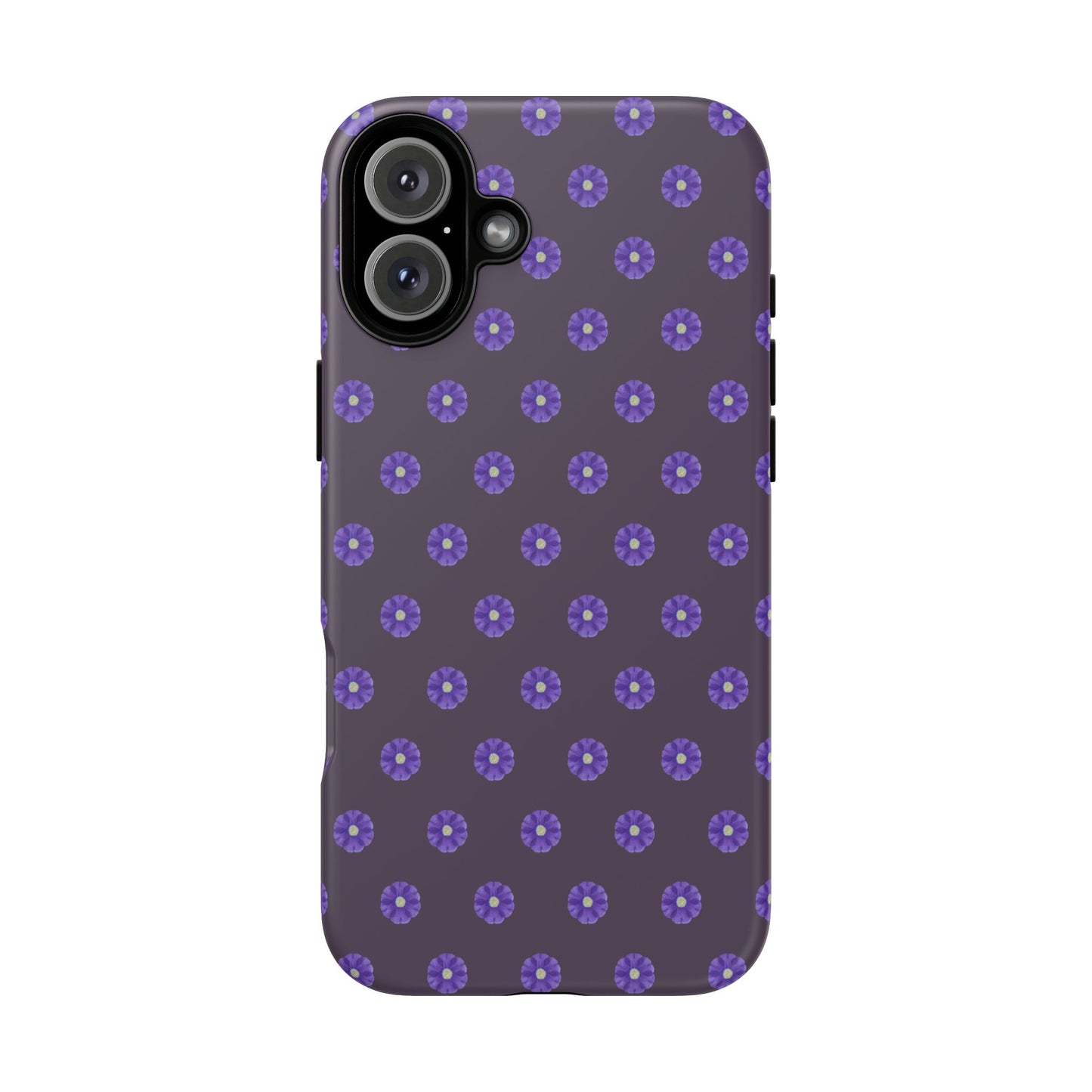 Coque Téléphone Samsung, iPhone & Google Pixel Renforcée Mate – Design Floral Epuré Fleurs de Primevère sur Fond Couleur Prune| Protection Antichoc | Idée Cadeau Femme