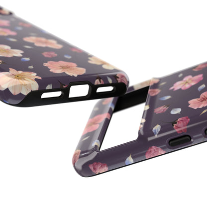 Coque Téléphone Samsung, iPhone & Google Pixel Renforcée Mate – Design Floral Fleurs de Cerisier sur Fond Couleur Prune | Protection Antichoc | Idée Cadeau Femme