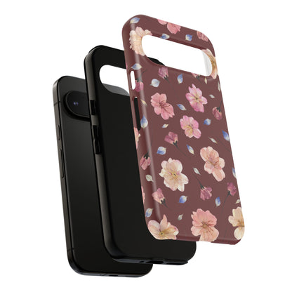 Coque Téléphone Samsung, iPhone & Google Pixel Renforcée Mate – Design Floral Fleurs de Cerisier sur Fond Bordeaux | Protection Antichoc | Idée Cadeau Pour Elle