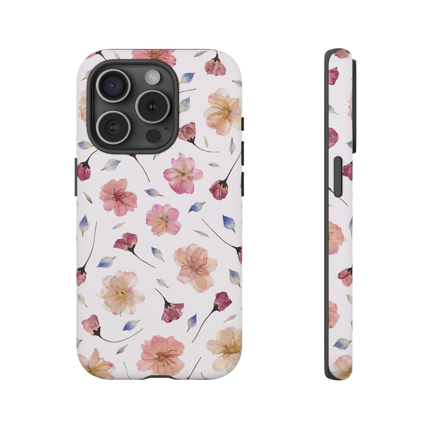 Coque Téléphone Samsung, iPhone & Google Pixel Renforcée Mate – Design Floral Fleurs de Cerisier sur Fond Blanc Poudré | Protection Antichoc | Idée Cadeau Femme
