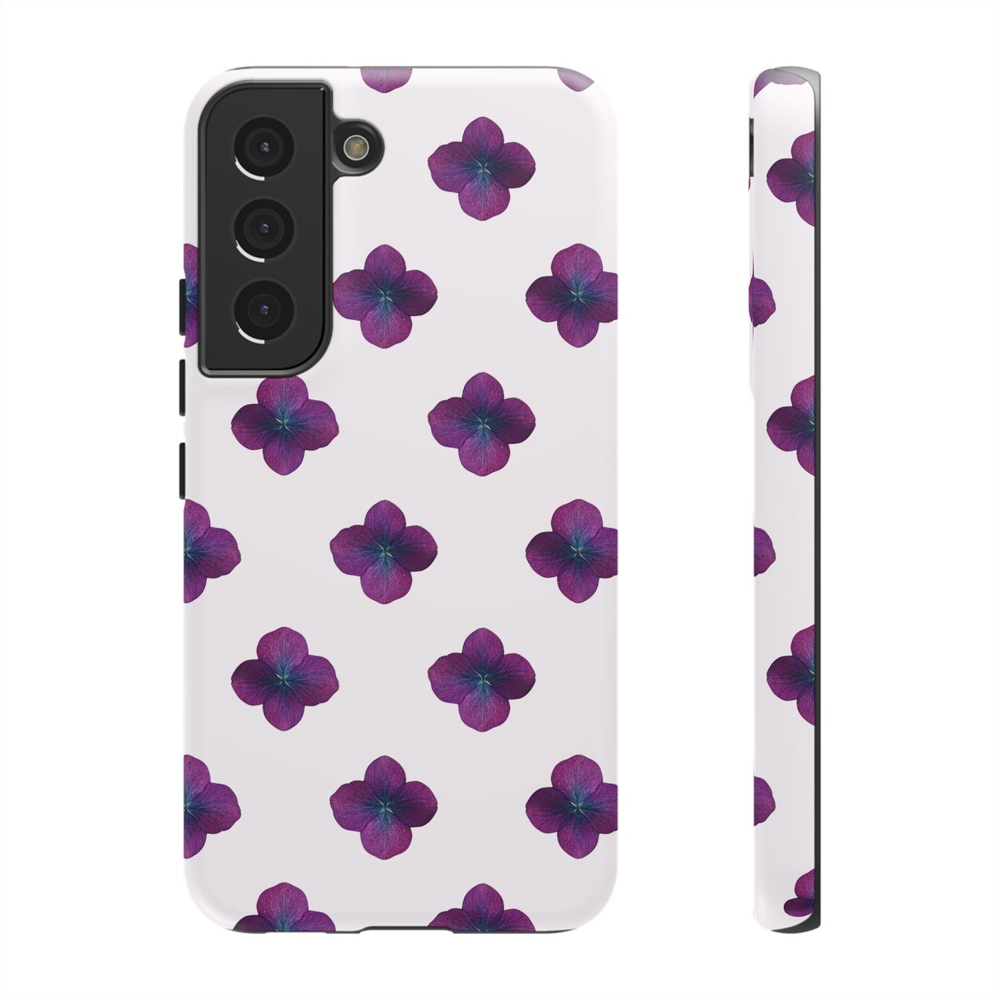 Coque Téléphone Samsung, iPhone & Google Pixel Renforcée Mate – Design Floral Epuré Fleurs de Hortensia sur Fond Blanc Perlé | Protection Antichoc | Idée Cadeau Anniversaire