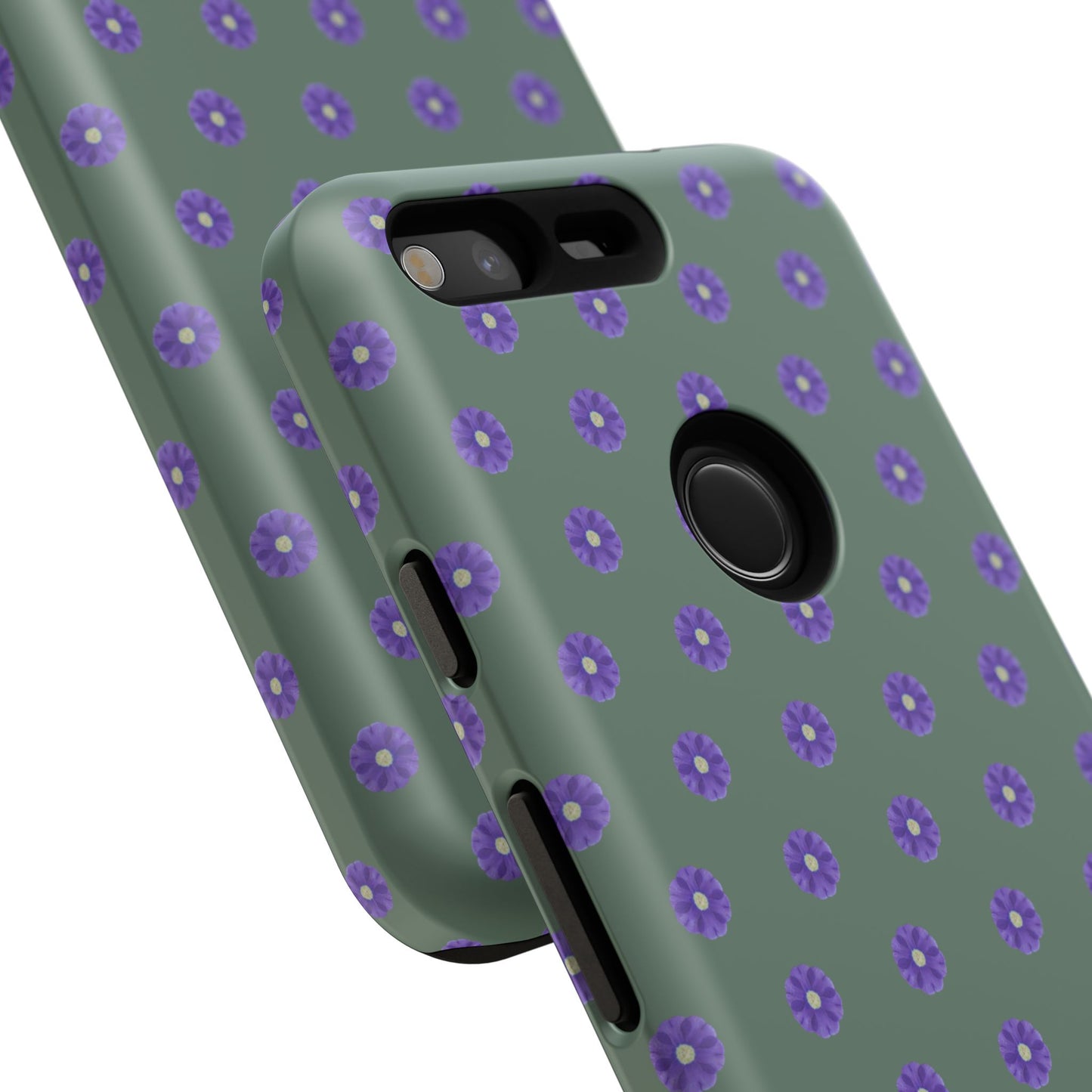 Coque Téléphone Samsung, iPhone & Google Pixel Renforcée Mate – Design Floral Epuré Fleurs de Primevère sur Fond Vert Minéral | Protection Antichoc | Idée Cadeau Femme