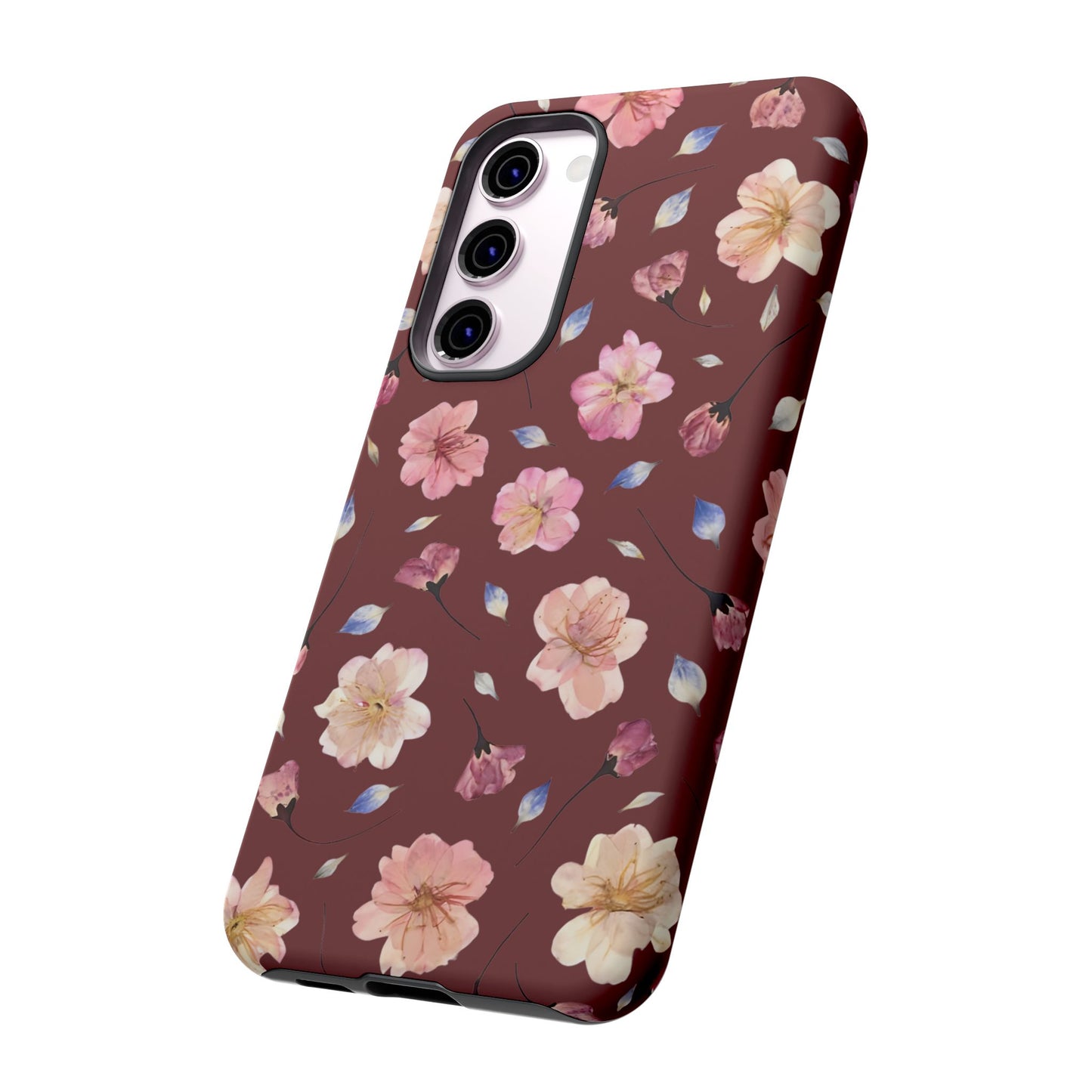 Coque Téléphone Samsung, iPhone & Google Pixel Renforcée Mate – Design Floral Fleurs de Cerisier sur Fond Bordeaux | Protection Antichoc | Idée Cadeau Pour Elle