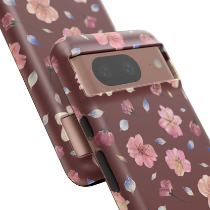 Coque Téléphone Samsung, iPhone & Google Pixel Renforcée Mate – Design Floral Fleurs de Cerisier sur Fond Bordeaux | Protection Antichoc | Idée Cadeau Pour Elle