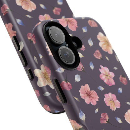 Coque Téléphone Samsung, iPhone & Google Pixel Renforcée Mate – Design Floral Fleurs de Cerisier sur Fond Couleur Prune | Protection Antichoc | Idée Cadeau Femme