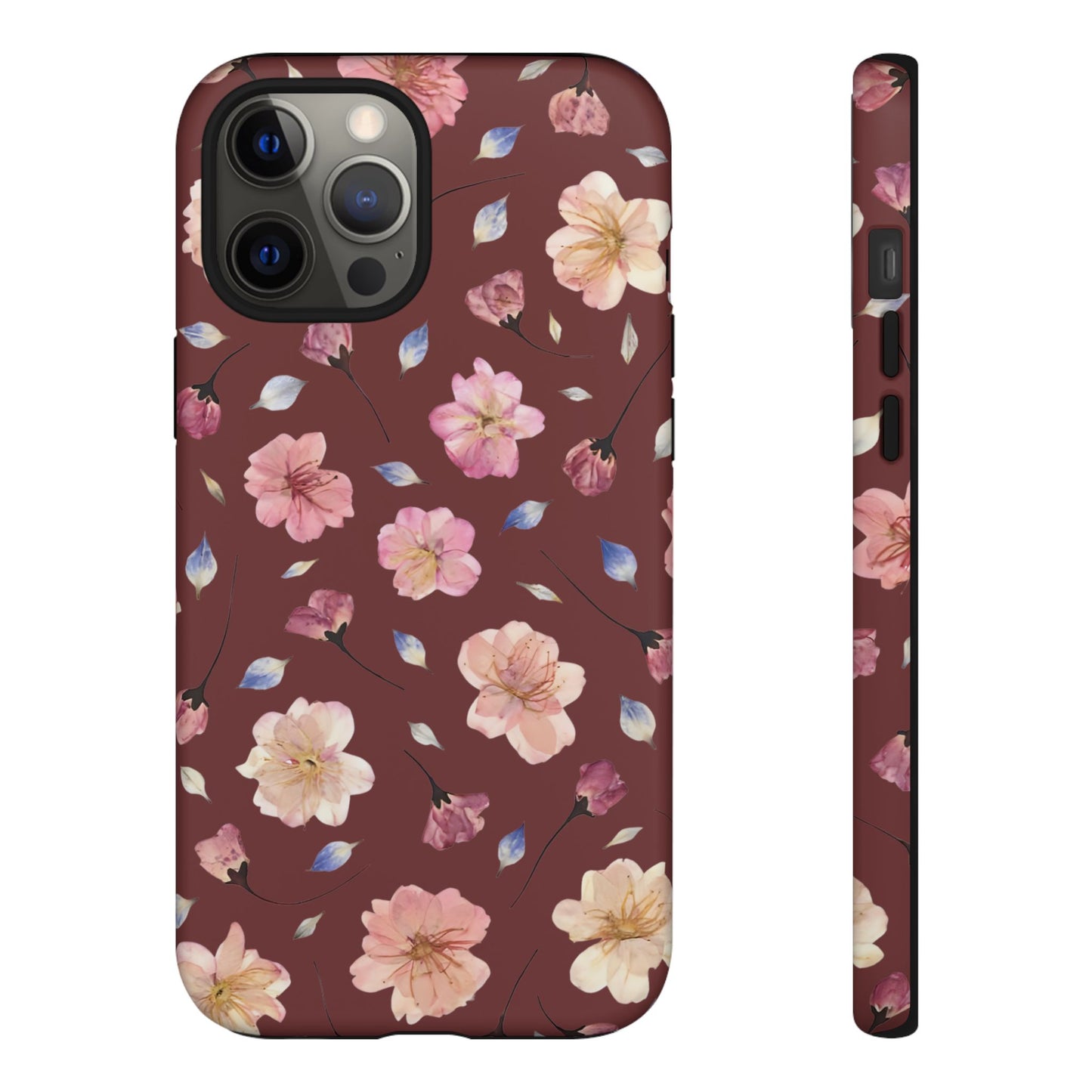 Coque Téléphone Samsung, iPhone & Google Pixel Renforcée Mate – Design Floral Fleurs de Cerisier sur Fond Bordeaux | Protection Antichoc | Idée Cadeau Pour Elle