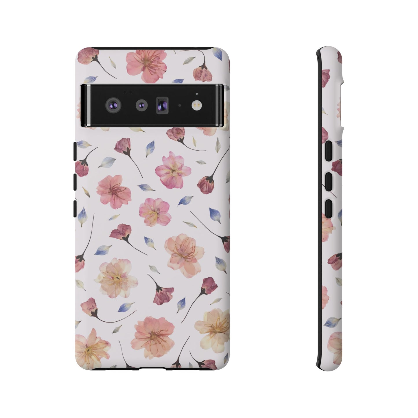 Coque Téléphone Samsung, iPhone & Google Pixel Renforcée Mate – Design Floral Fleurs de Cerisier sur Fond Blanc Poudré | Protection Antichoc | Idée Cadeau Femme
