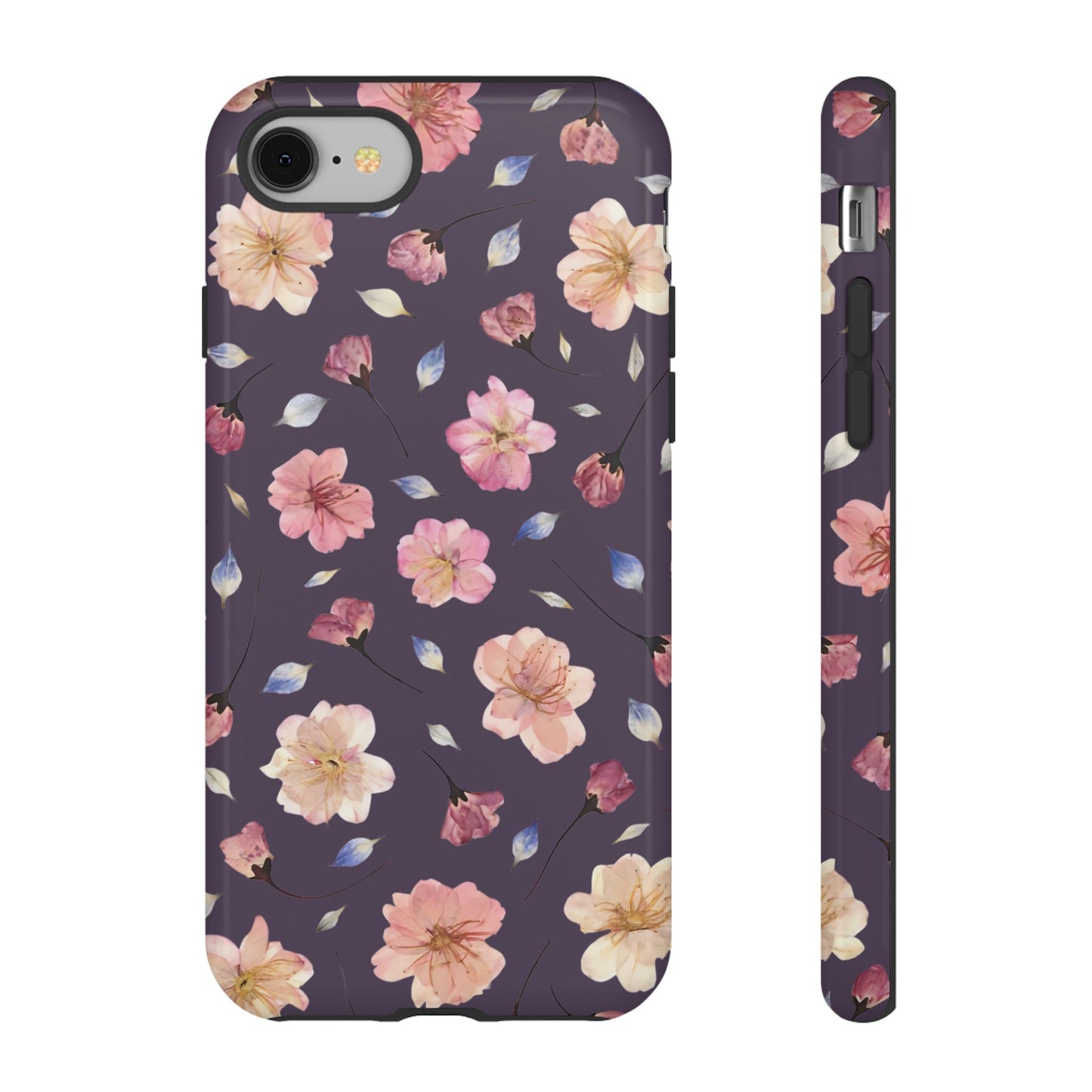 Coque Téléphone Samsung, iPhone & Google Pixel Renforcée Mate – Design Floral Fleurs de Cerisier sur Fond Couleur Prune | Protection Antichoc | Idée Cadeau Femme