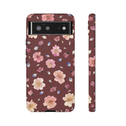 Coque Téléphone Samsung, iPhone & Google Pixel Renforcée Mate – Design Floral Fleurs de Cerisier sur Fond Bordeaux | Protection Antichoc | Idée Cadeau Pour Elle