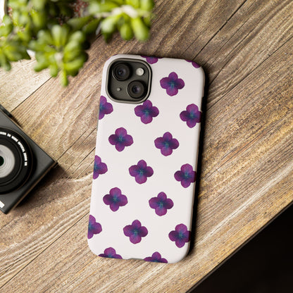 Coque Téléphone Samsung, iPhone & Google Pixel Renforcée Mate – Design Floral Epuré Fleurs de Hortensia sur Fond Blanc Perlé | Protection Antichoc | Idée Cadeau Anniversaire