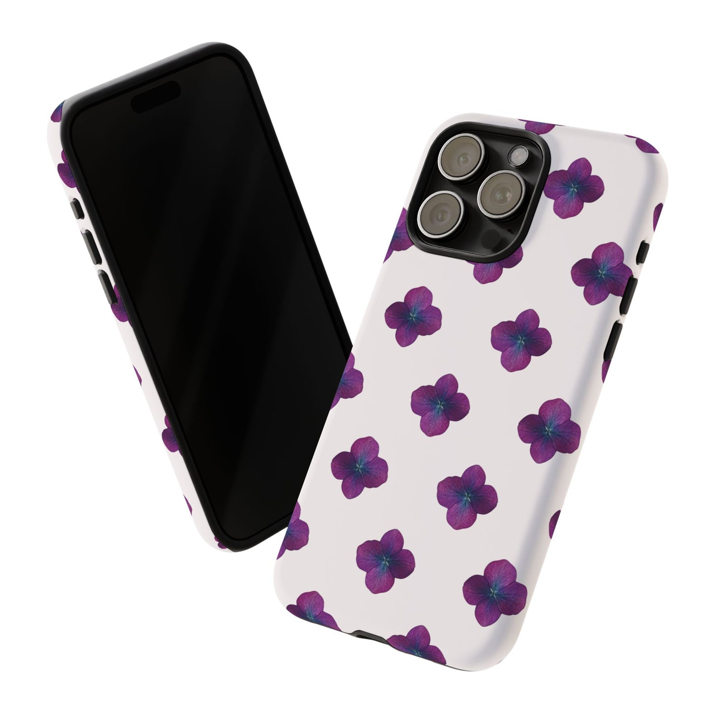 Coque Téléphone Samsung, iPhone & Google Pixel Renforcée Mate – Design Floral Epuré Fleurs de Hortensia sur Fond Blanc Perlé | Protection Antichoc | Idée Cadeau Anniversaire