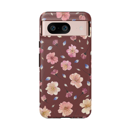 Coque Téléphone Samsung, iPhone & Google Pixel Renforcée Mate – Design Floral Fleurs de Cerisier sur Fond Bordeaux | Protection Antichoc | Idée Cadeau Pour Elle