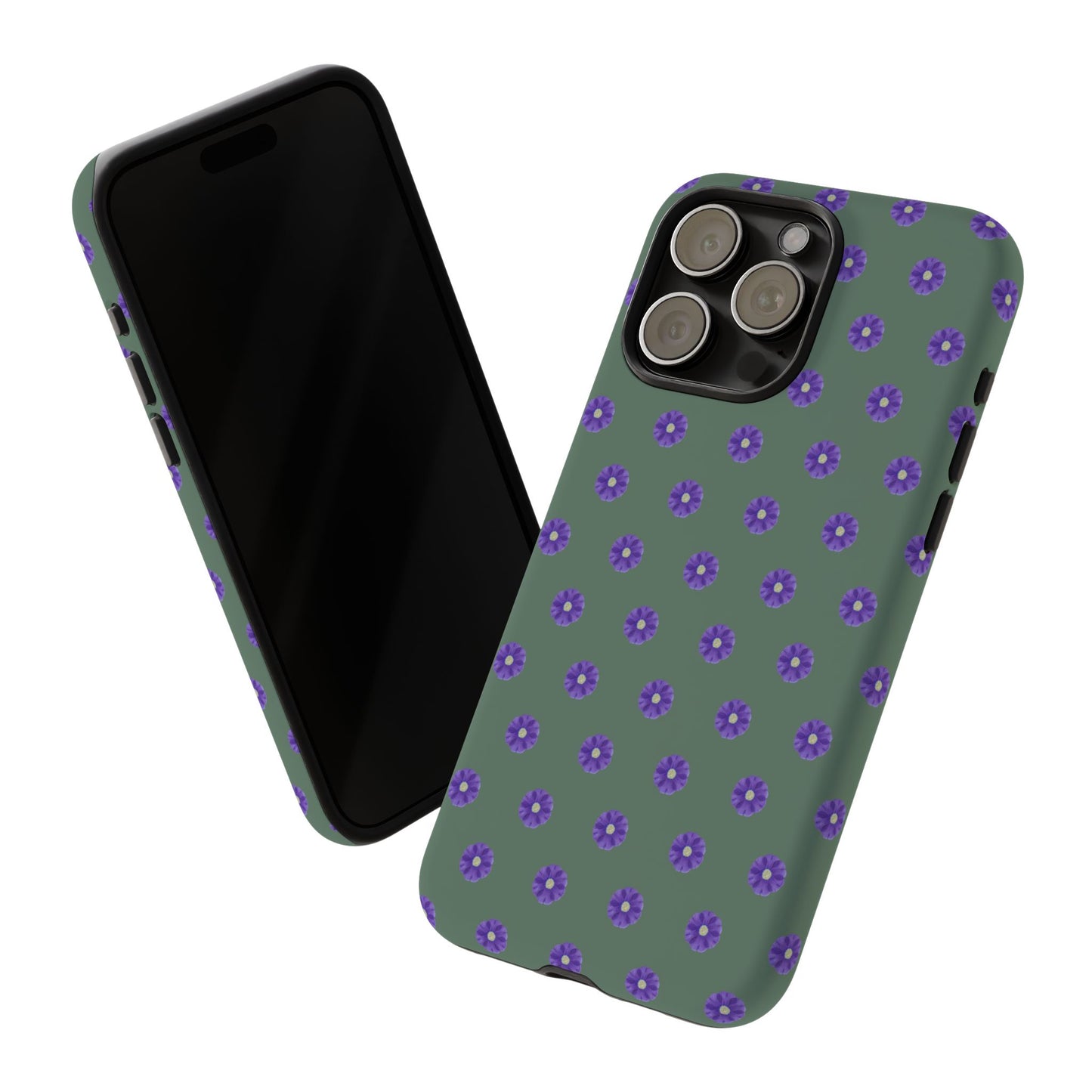 Coque Téléphone Samsung, iPhone & Google Pixel Renforcée Mate – Design Floral Epuré Fleurs de Primevère sur Fond Vert Minéral | Protection Antichoc | Idée Cadeau Femme