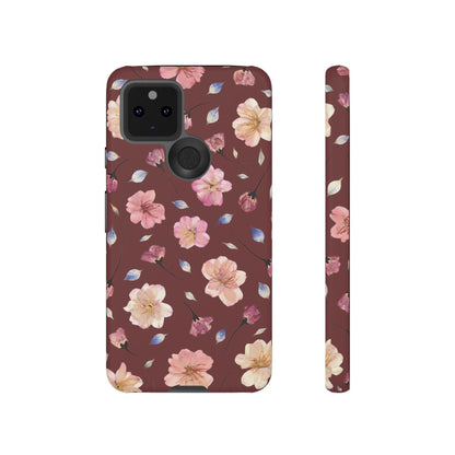 Coque Téléphone Samsung, iPhone & Google Pixel Renforcée Mate – Design Floral Fleurs de Cerisier sur Fond Bordeaux | Protection Antichoc | Idée Cadeau Pour Elle