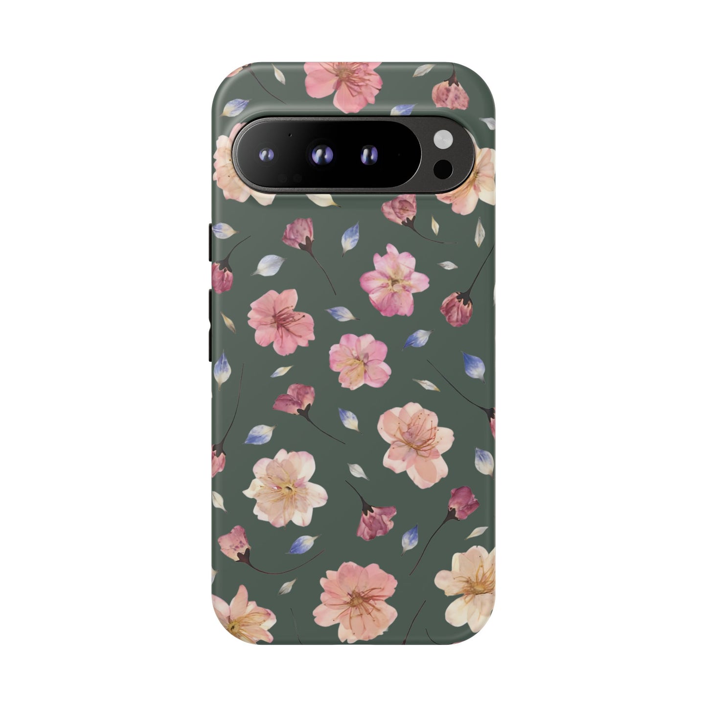 Coque Téléphone Samsung, iPhone & Google Pixel Renforcée Mate – Design Floral Fleurs de Cerisier sur Fond Verte Minéral | Protection Antichoc | Idée Cadeau Femme