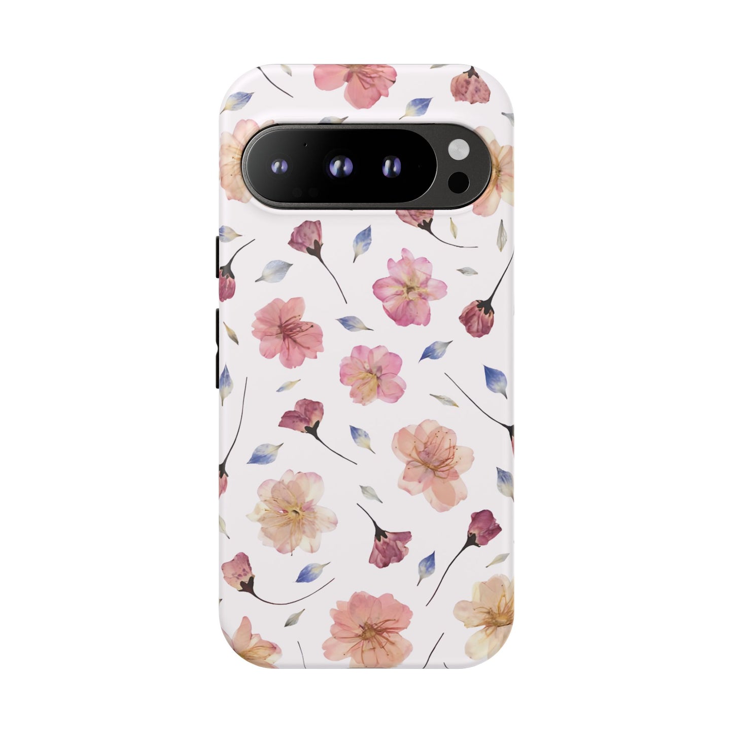 Coque Téléphone Samsung, iPhone & Google Pixel Renforcée Mate – Design Floral Fleurs de Cerisier sur Fond Blanc Poudré | Protection Antichoc | Idée Cadeau Femme