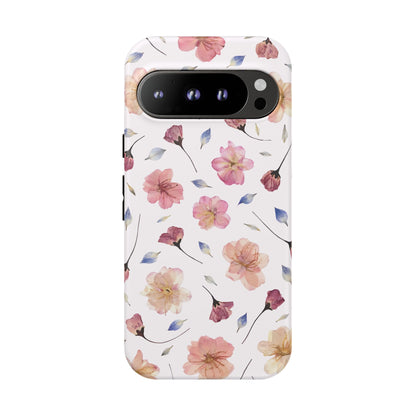 Coque Téléphone Samsung, iPhone & Google Pixel Renforcée Mate – Design Floral Fleurs de Cerisier sur Fond Blanc Poudré | Protection Antichoc | Idée Cadeau Femme