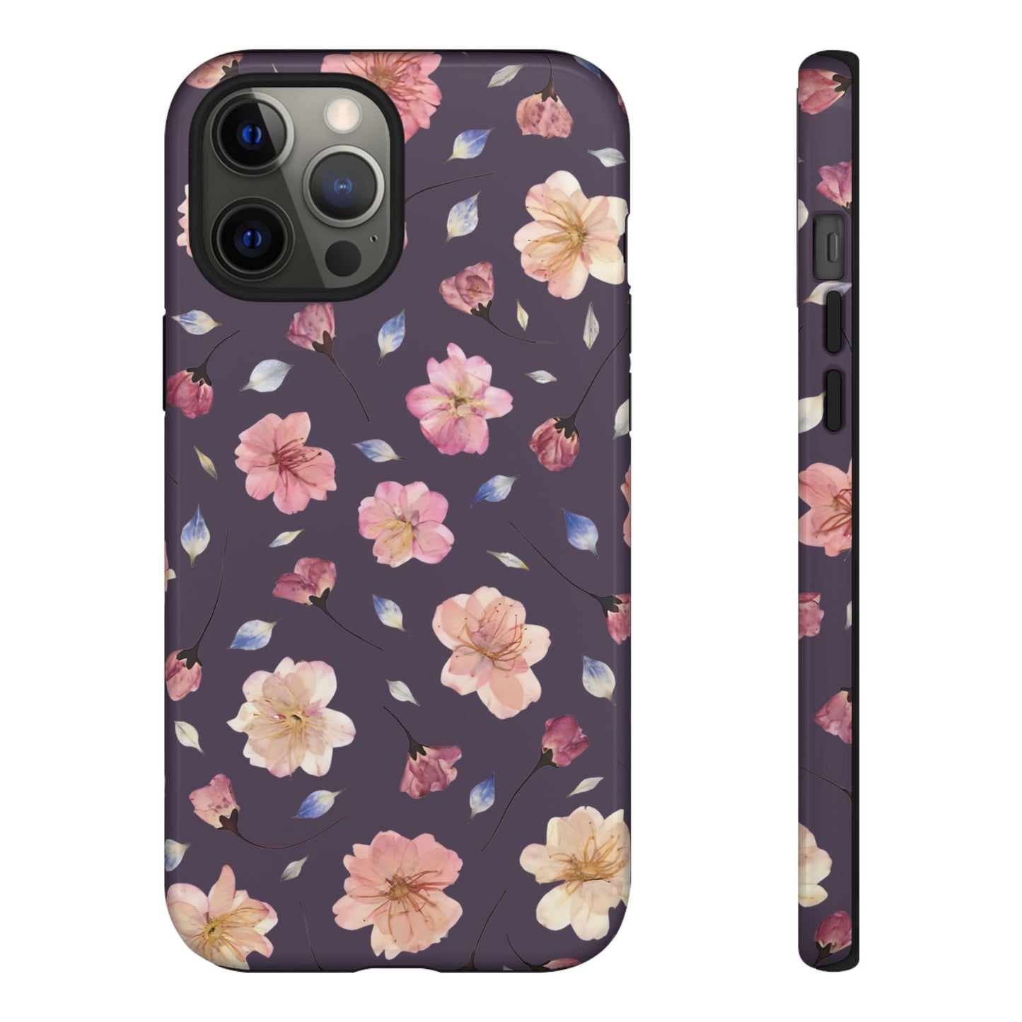 Coque Téléphone Samsung, iPhone & Google Pixel Renforcée Mate – Design Floral Fleurs de Cerisier sur Fond Couleur Prune | Protection Antichoc | Idée Cadeau Femme