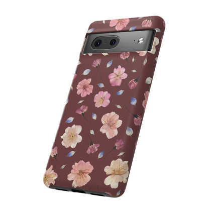 Coque Téléphone Samsung, iPhone & Google Pixel Renforcée Mate – Design Floral Fleurs de Cerisier sur Fond Bordeaux | Protection Antichoc | Idée Cadeau Pour Elle