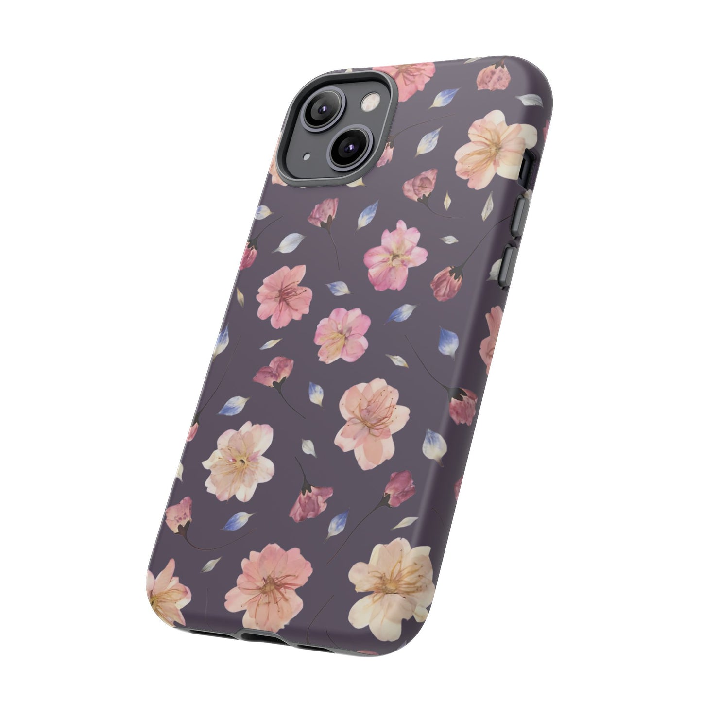 Coque Téléphone Samsung, iPhone & Google Pixel Renforcée Mate – Design Floral Fleurs de Cerisier sur Fond Couleur Prune | Protection Antichoc | Idée Cadeau Femme