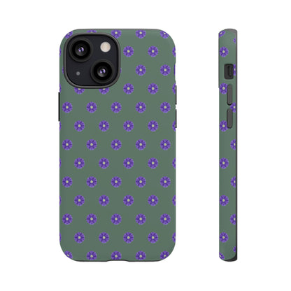 Coque Téléphone Samsung, iPhone & Google Pixel Renforcée Mate – Design Floral Epuré Fleurs de Primevère sur Fond Vert Minéral | Protection Antichoc | Idée Cadeau Femme