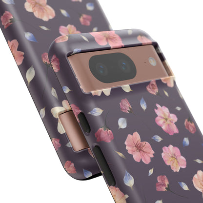 Coque Téléphone Samsung, iPhone & Google Pixel Renforcée Mate – Design Floral Fleurs de Cerisier sur Fond Couleur Prune | Protection Antichoc | Idée Cadeau Femme