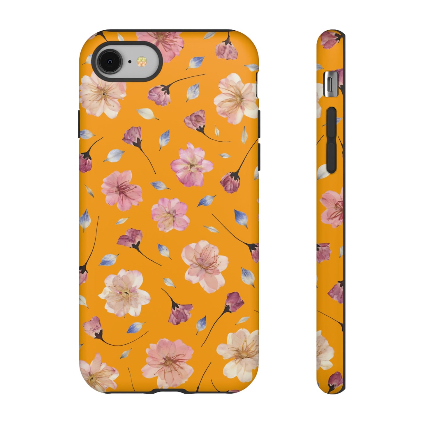 Coque Téléphone Samsung, iPhone & Google Pixel Renforcée Mate – Design Floral Fleurs de Cerisier sur Fond Couleur Curcuma| Protection Antichoc | Idée Cadeau Femme