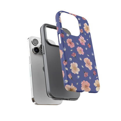 Coque Téléphone Samsung, iPhone & Google Pixel Renforcée Mate – Design Floral Fleurs de Cerisier sur Fond Bleu Encre | Protection Antichoc | Idée Cadeau Pour Elle