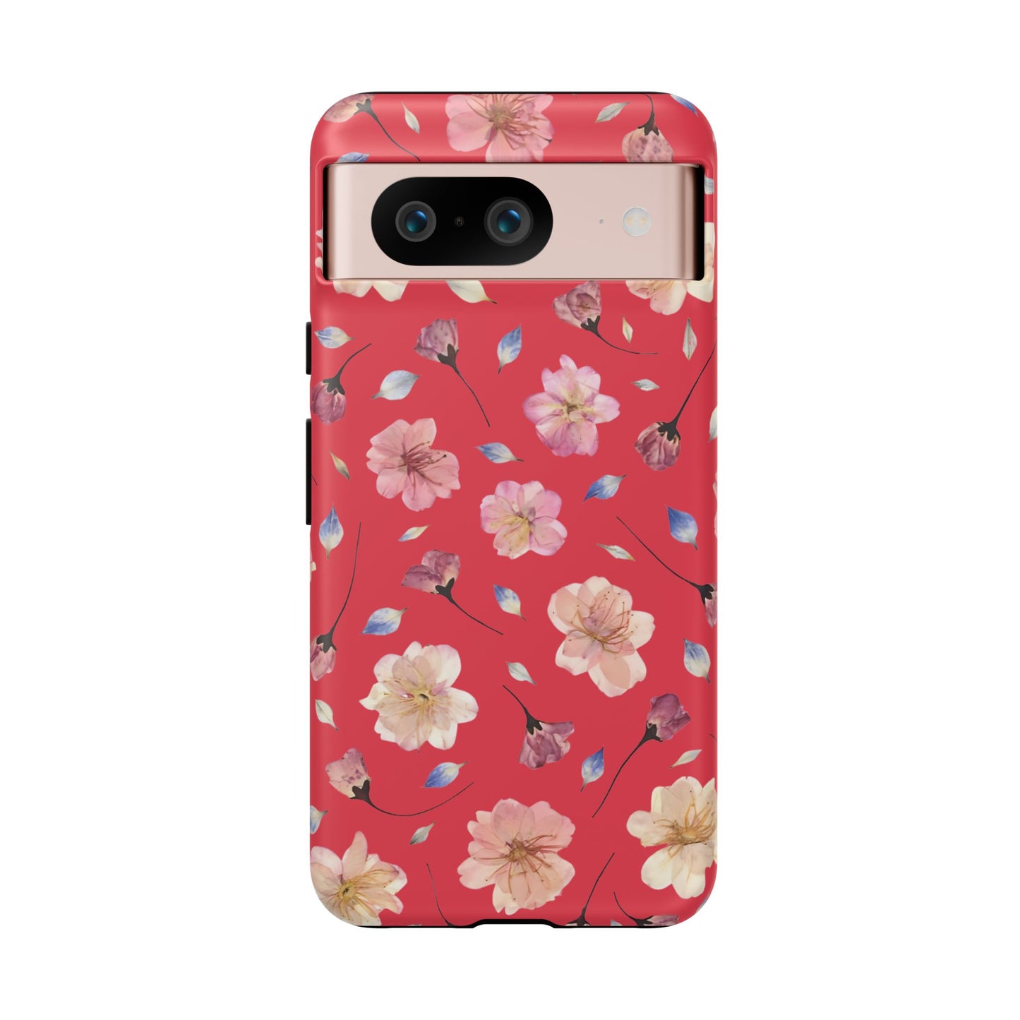 Coque Téléphone Samsung, iPhone & Google Pixel Renforcée Mate – Design Floral Fleurs de Cerisier sur Fond Rouge Féminin | Protection Antichoc | Idée Cadeau Femme