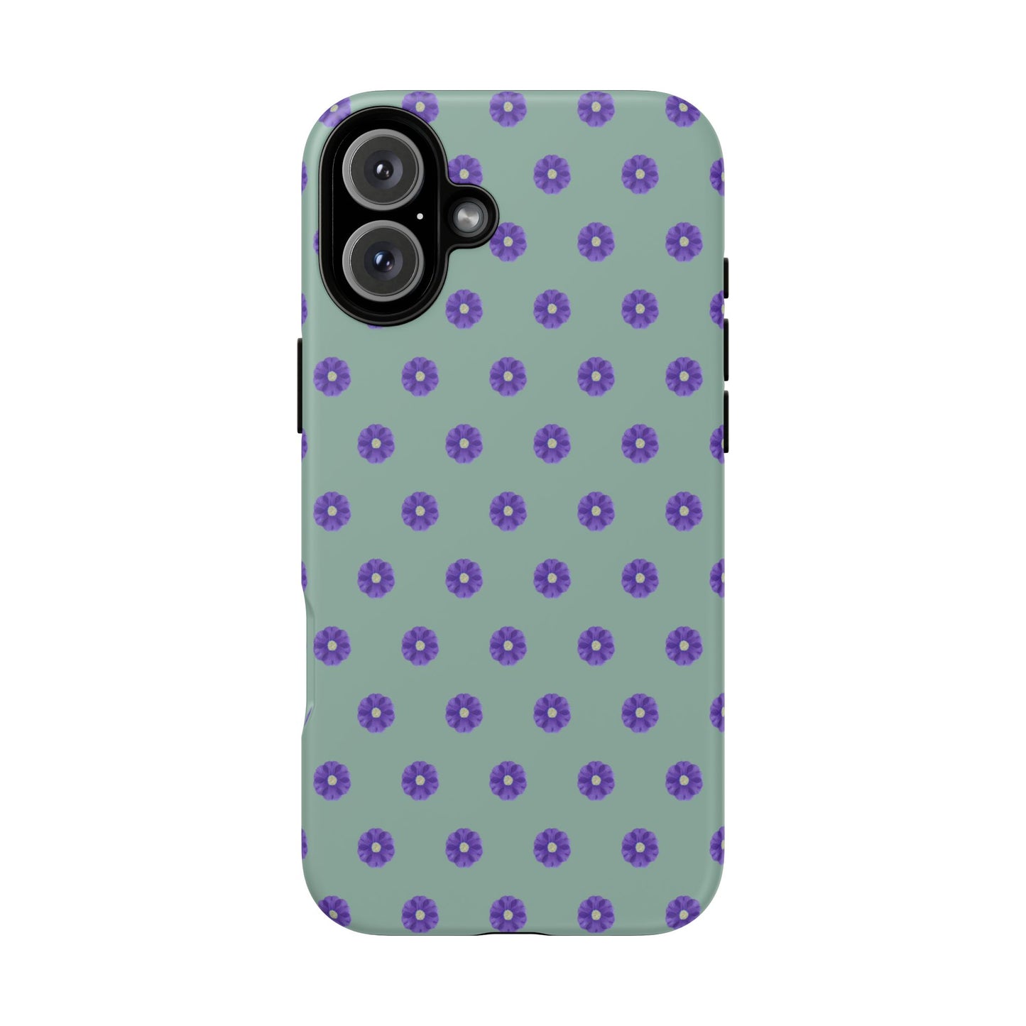 Coque Téléphone Samsung, iPhone & Google Pixel Renforcée Mate – Design Floral Epuré Fleurs de Primevère sur Fond Vert Eucalyptus | Protection Antichoc | Idée Cadeau Anniverssaire