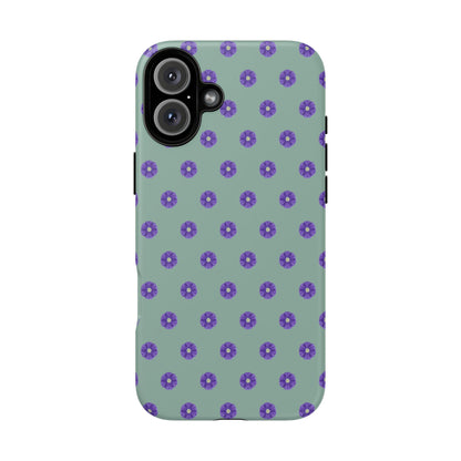 Coque Téléphone Samsung, iPhone & Google Pixel Renforcée Mate – Design Floral Epuré Fleurs de Primevère sur Fond Vert Eucalyptus | Protection Antichoc | Idée Cadeau Anniverssaire