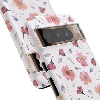 Coque Téléphone Samsung, iPhone & Google Pixel Renforcée Mate – Design Floral Fleurs de Cerisier sur Fond Blanc Poudré | Protection Antichoc | Idée Cadeau Femme