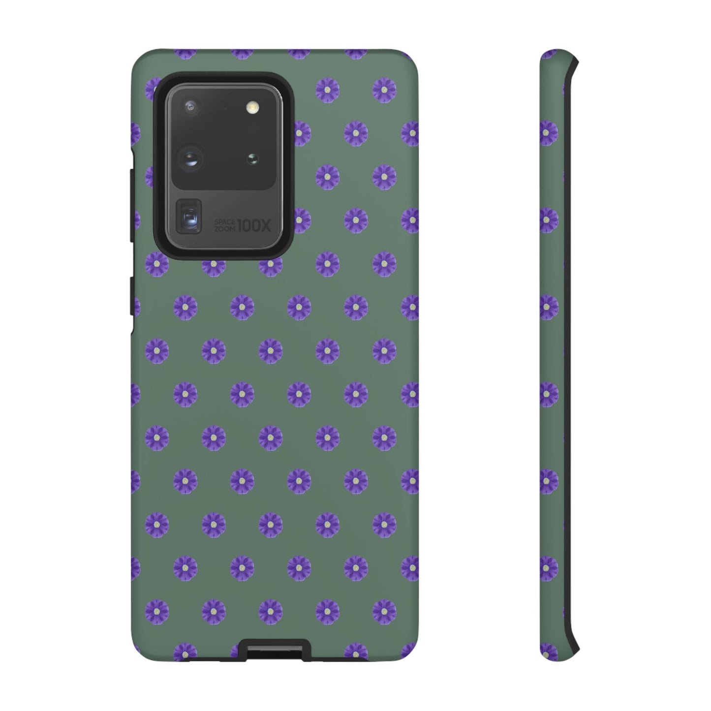 Coque Téléphone Samsung, iPhone & Google Pixel Renforcée Mate – Design Floral Epuré Fleurs de Primevère sur Fond Vert Minéral | Protection Antichoc | Idée Cadeau Femme