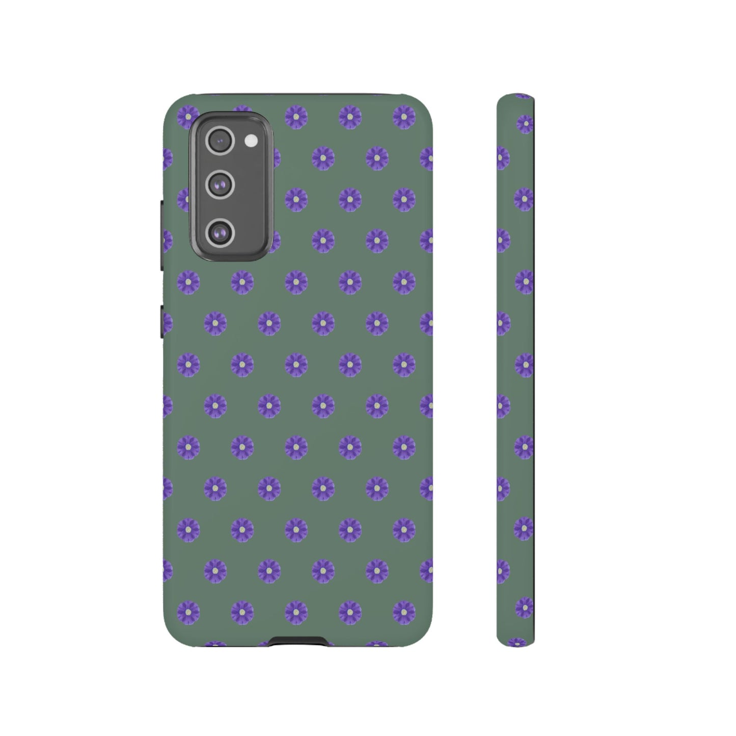 Coque Téléphone Samsung, iPhone & Google Pixel Renforcée Mate – Design Floral Epuré Fleurs de Primevère sur Fond Vert Minéral | Protection Antichoc | Idée Cadeau Femme