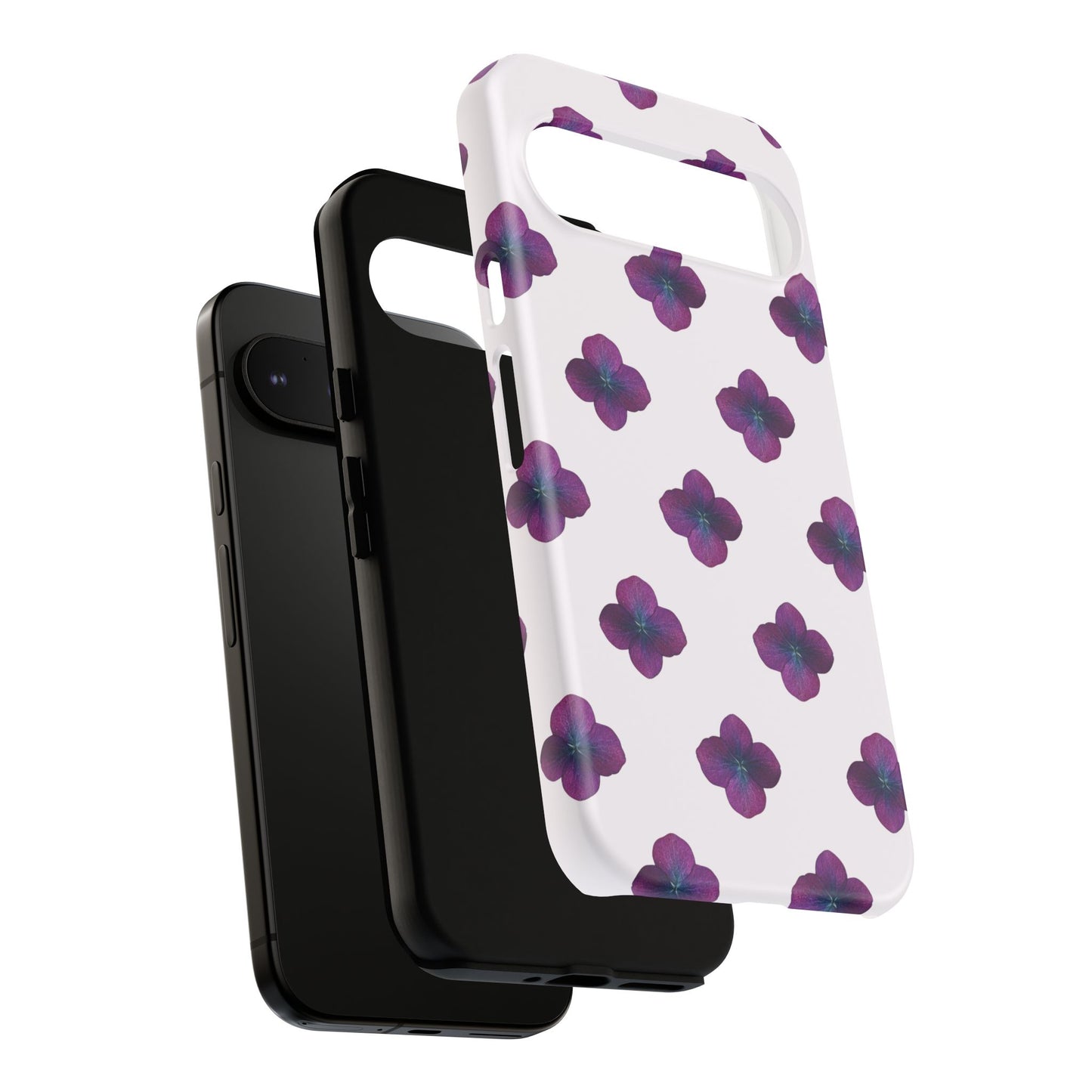 Coque Téléphone Samsung, iPhone & Google Pixel Renforcée Mate – Design Floral Epuré Fleurs de Hortensia sur Fond Blanc Perlé | Protection Antichoc | Idée Cadeau Anniversaire