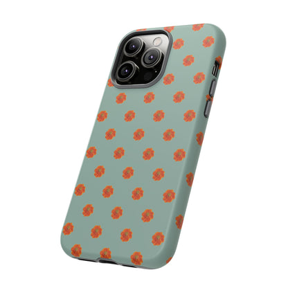 Coque Téléphone Samsung, iPhone & Google Pixel Renforcée Mate – Design Floral Epuré Fleurs de Cosmos Orange sur Fond Vert Eucalyptus | Protection Antichoc | Idée Cadeau Femme