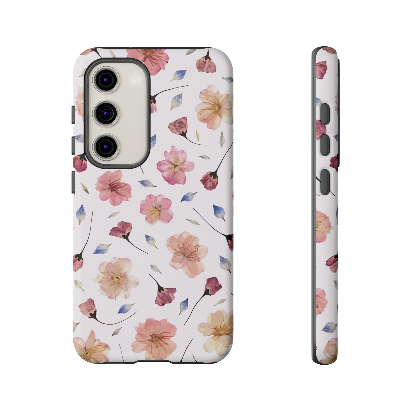 Coque Téléphone Samsung, iPhone & Google Pixel Renforcée Mate – Design Floral Fleurs de Cerisier sur Fond Blanc Poudré | Protection Antichoc | Idée Cadeau Femme