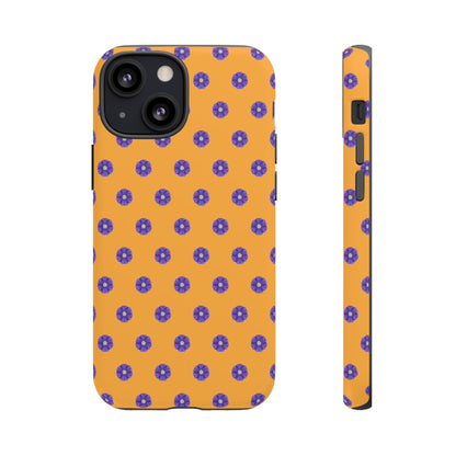 Coque Téléphone Samsung, iPhone & Google Pixel Renforcée Mate – Design Botanique Epuré Fleurs de Primevère sur Fond Ambre | Protection Antichoc | Idée Cadeau Femme