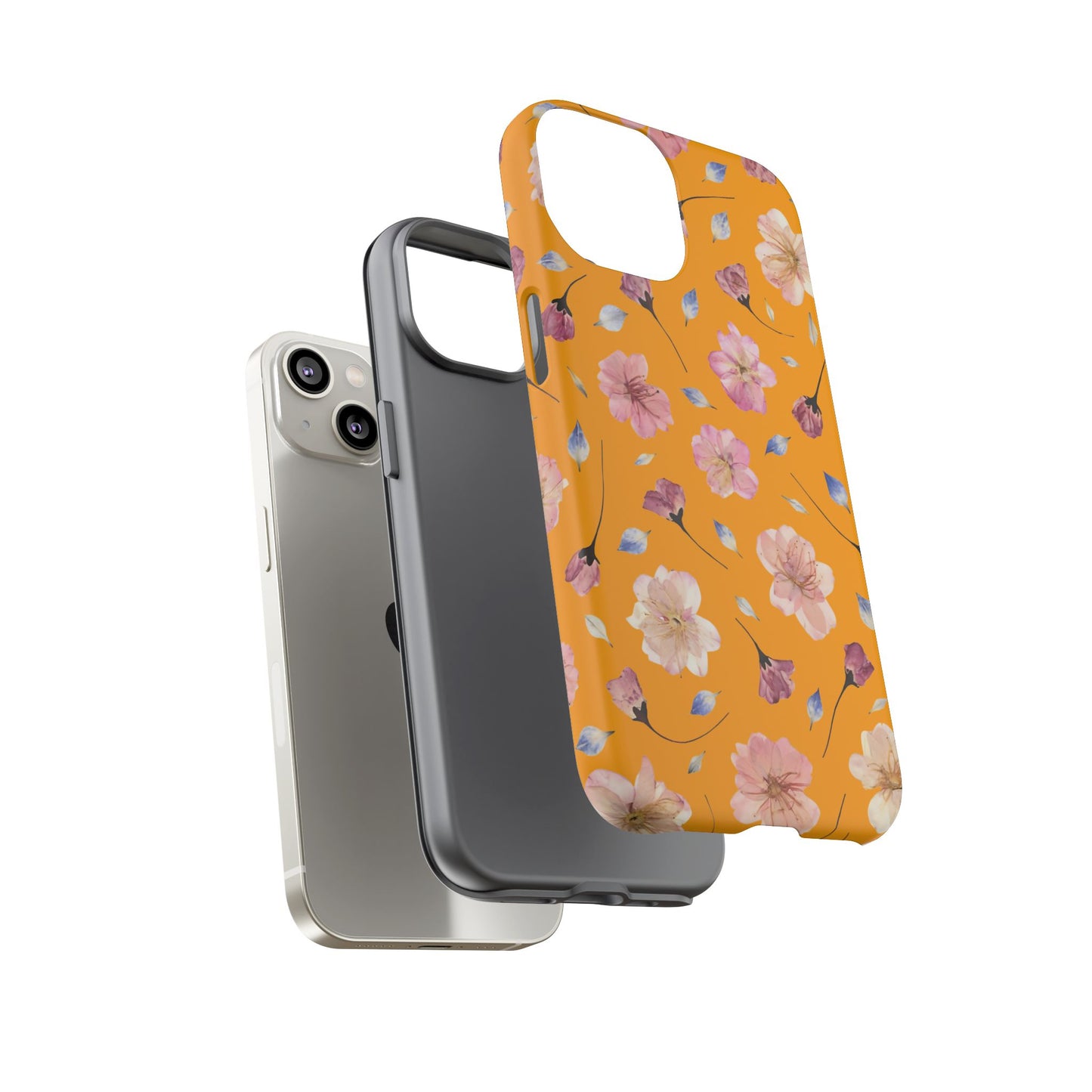Coque Téléphone Samsung, iPhone & Google Pixel Renforcée Mate – Design Floral Fleurs de Cerisier sur Fond Couleur Curcuma| Protection Antichoc | Idée Cadeau Femme