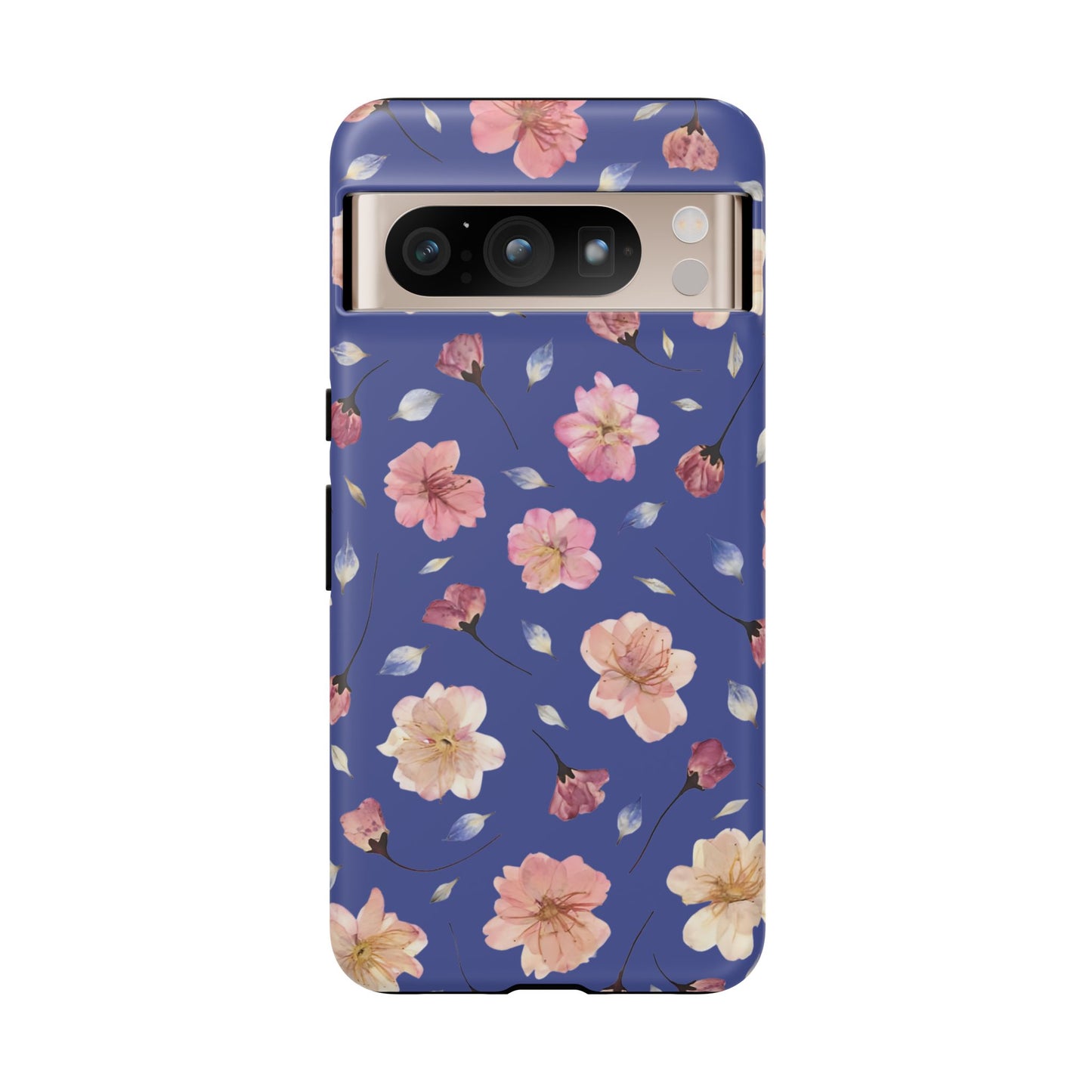 Coque Téléphone Samsung, iPhone & Google Pixel Renforcée Mate – Design Floral Fleurs de Cerisier sur Fond Bleu Encre | Protection Antichoc | Idée Cadeau Pour Elle
