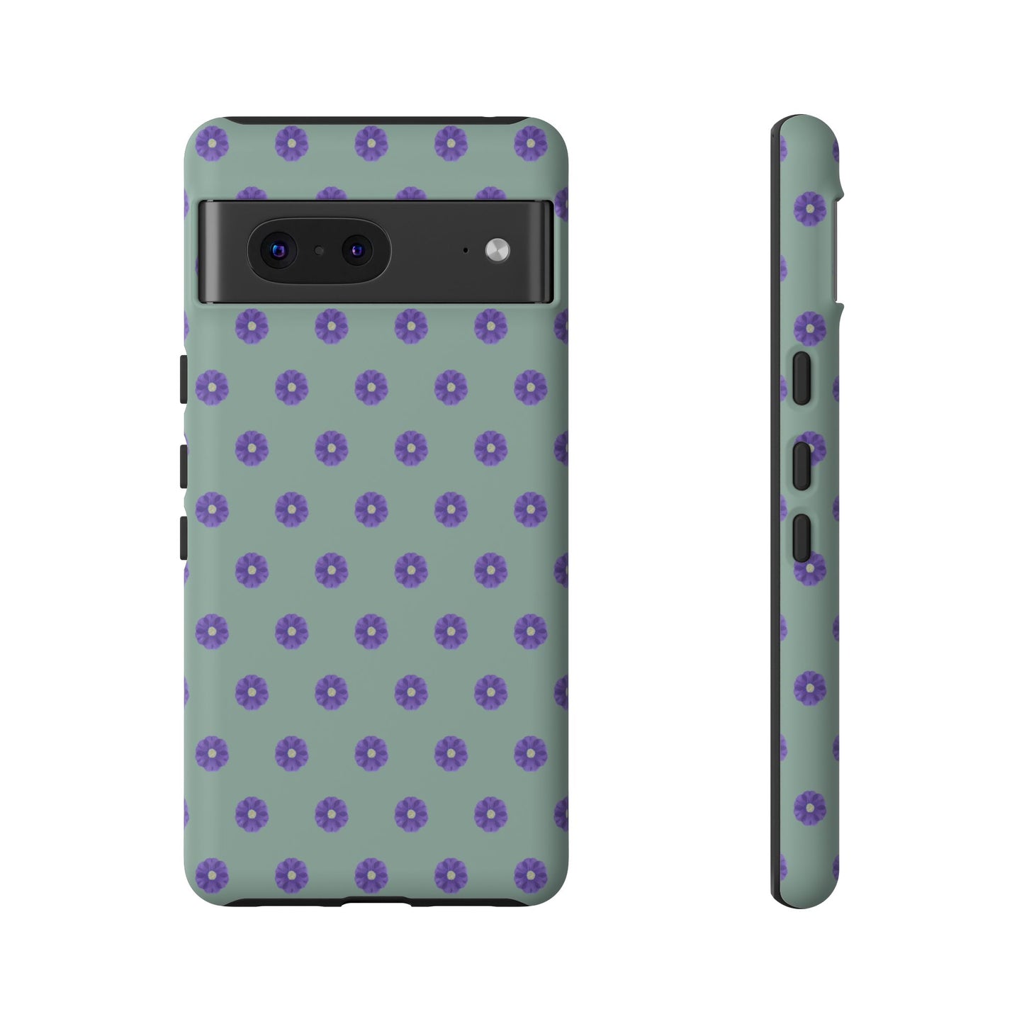Coque Téléphone Samsung, iPhone & Google Pixel Renforcée Mate – Design Floral Epuré Fleurs de Primevère sur Fond Vert Eucalyptus | Protection Antichoc | Idée Cadeau Anniverssaire