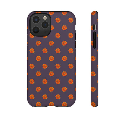 Coque Téléphone Samsung, iPhone & Google Pixel Renforcée Mate – Design Floral Epuré Fleurs de Cosmos Orange sur Fond Couleur Prune | Protection Antichoc | Idée Cadeau Femme