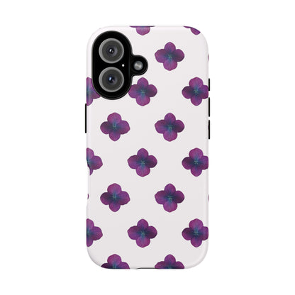 Coque Téléphone Samsung, iPhone & Google Pixel Renforcée Mate – Design Floral Epuré Fleurs de Hortensia sur Fond Blanc Perlé | Protection Antichoc | Idée Cadeau Anniversaire